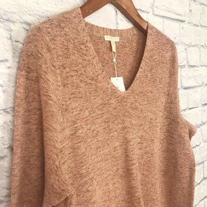Eileen Fisher 2X Orange Pekoe 100% Organic Cotton Medley V Neck Sweater Top